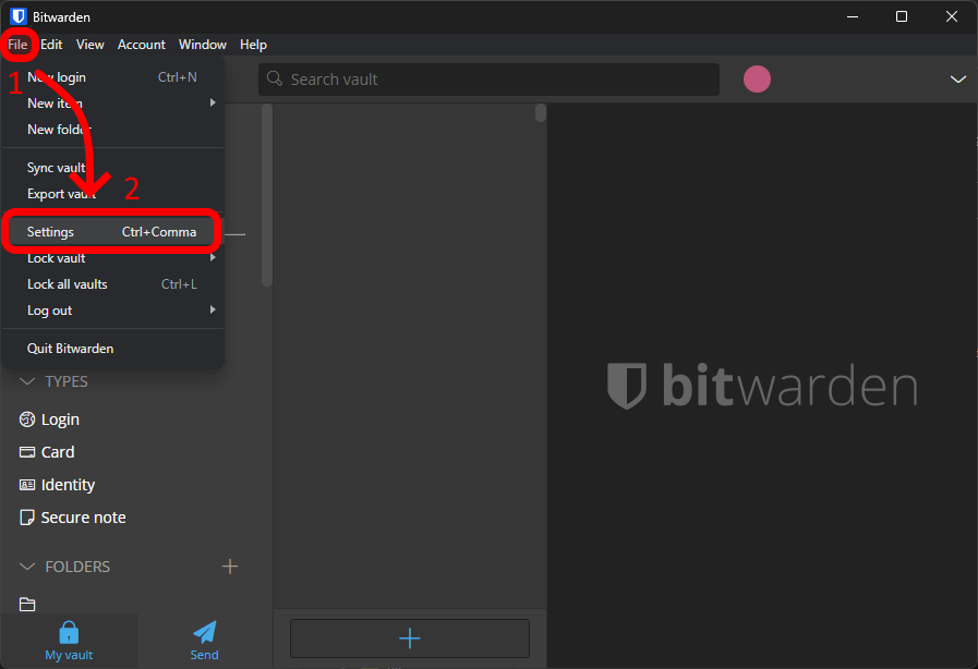 An image illustrating where the settings page is for automatically clearing the clipboard on the Bitwarden desktop app