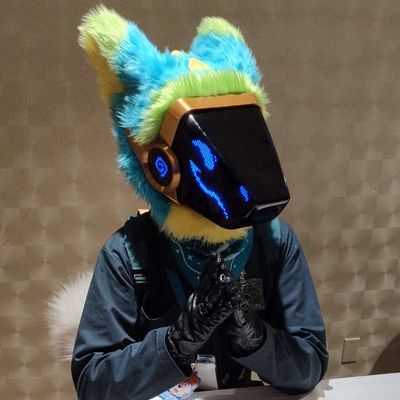 A photo of my fursuit of the character REXX.